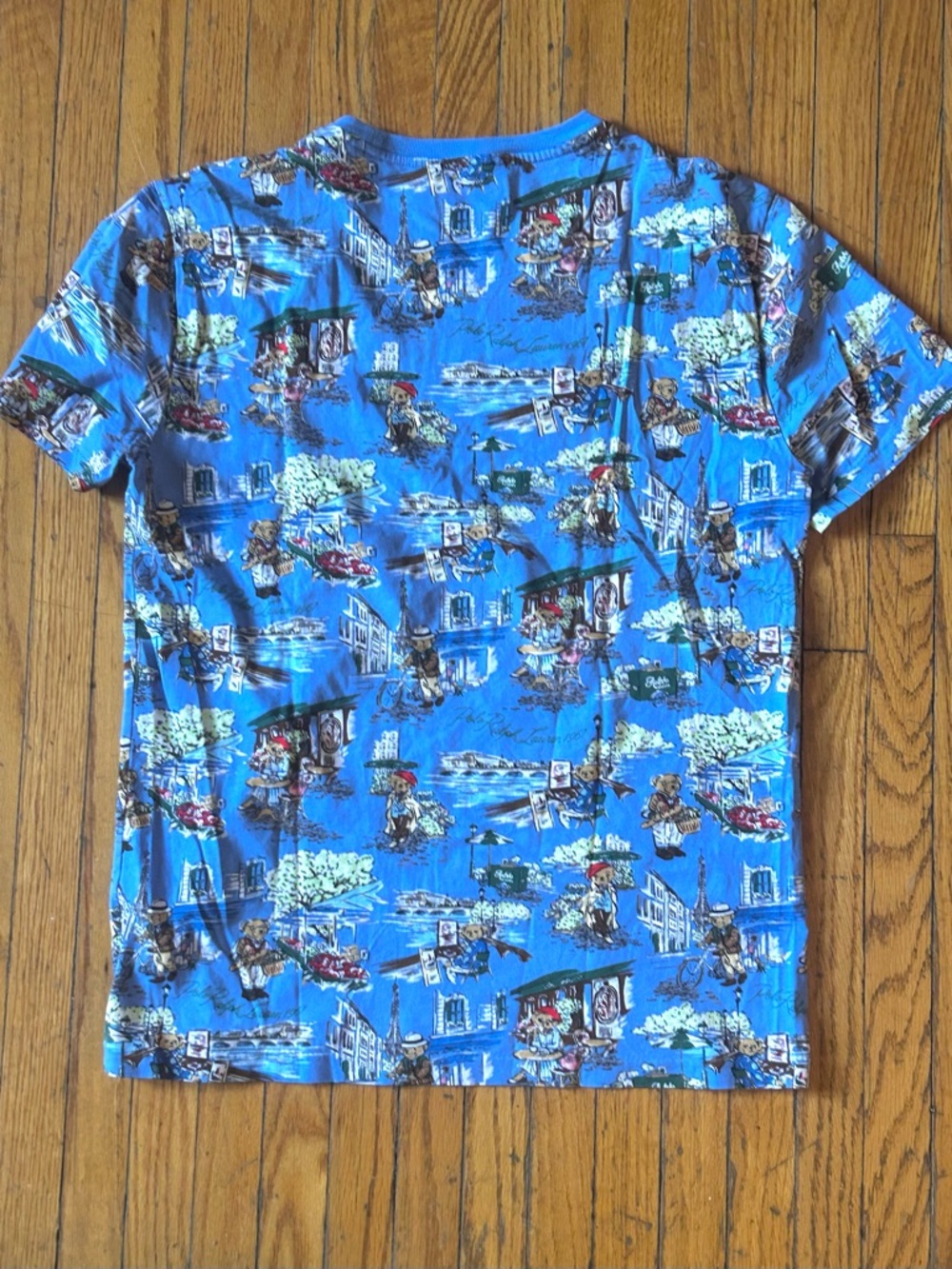 RALPH LAUREN Polo Bear Paris Print Tee Blue Size M - Picture 4 of 8